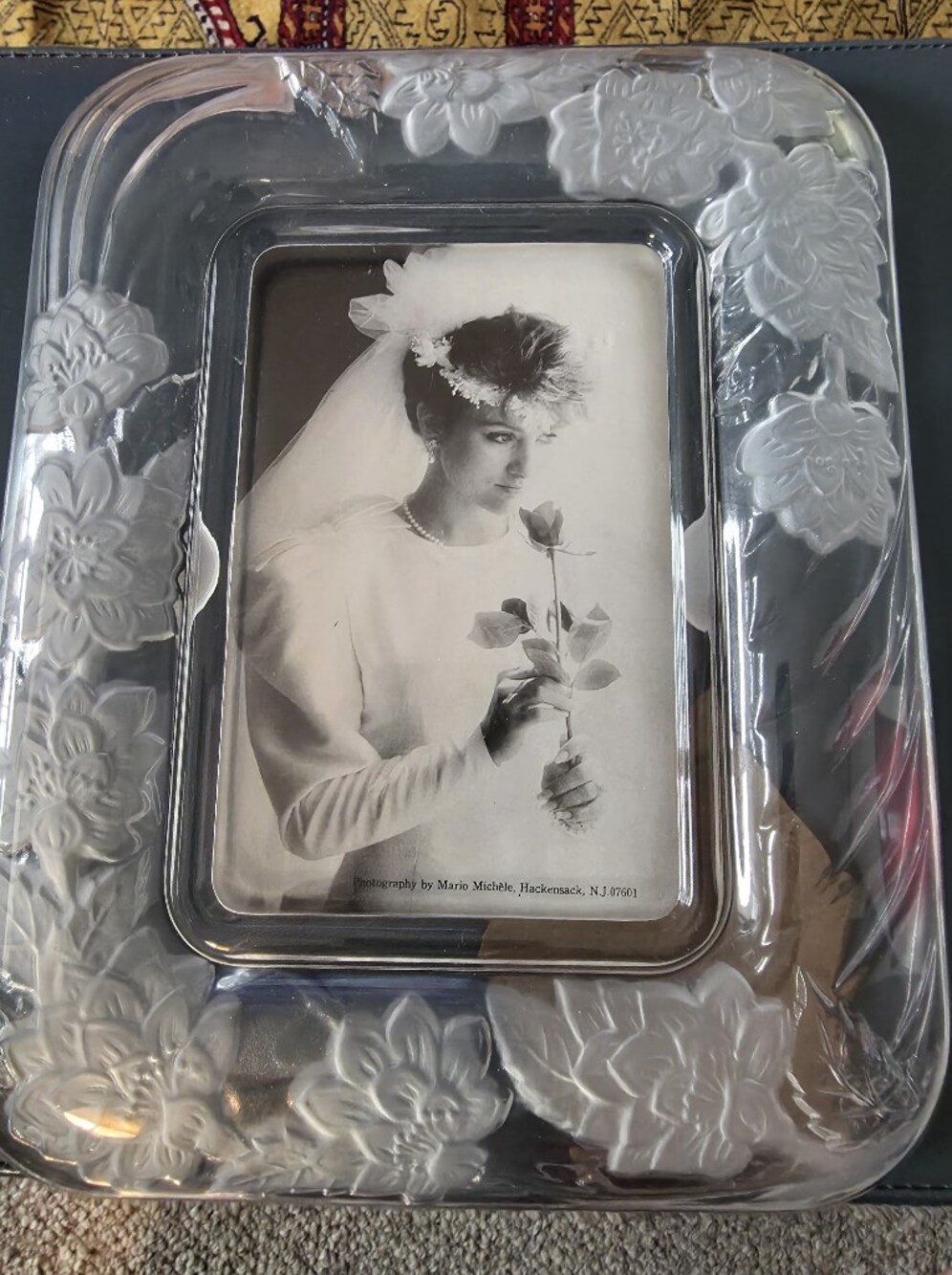 Crystal Clear Signatures Frosted Chrysanthemum (or Floral Pattern) Glass Picture